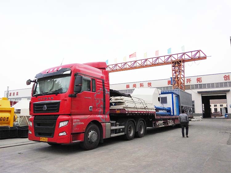 小型工地JS750攪拌機(jī)，搭配50T臥式水泥倉(cāng)，裝車準(zhǔn)備發(fā)貨